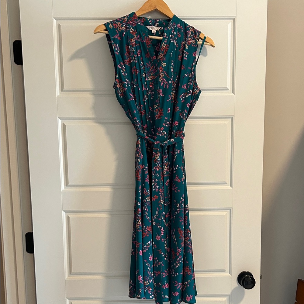 Nanette Lepore Teal and Pink Floral Midi Dress